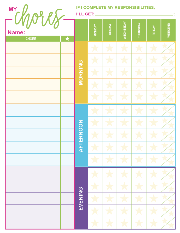 Kid Chore Chart and Reward System Free Download Template